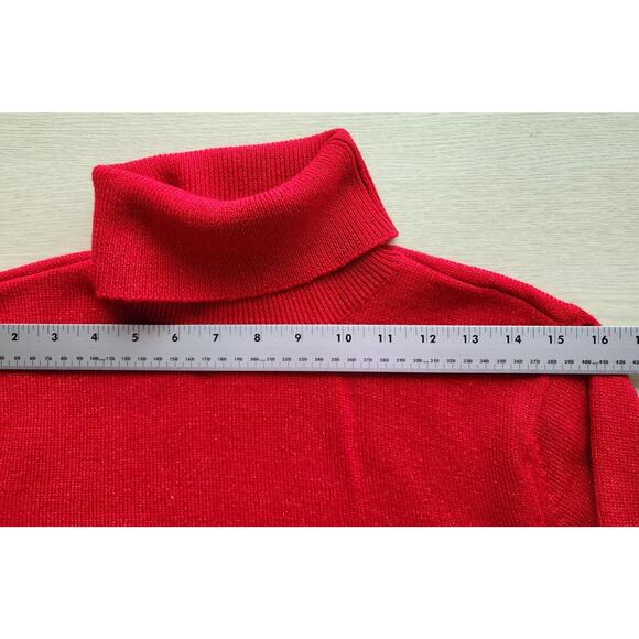 Top/Knit-Talbots-Red Gold Metallic-Wool Blend-Turtleneck-Short Sleeves-Size LRG - Picture 6 of 11